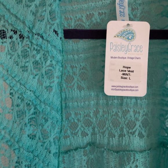 Mint Lace Vest Kimono-New - Picture 2 of 2